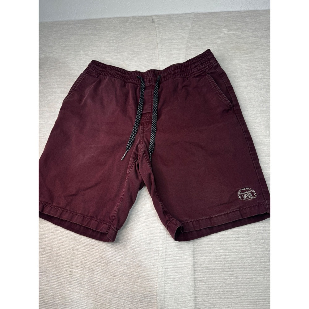 Vans Mens Range Shorts Burgundy Elastic Waist Drawstring Skate Chino Size S